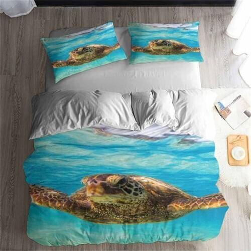 HELENGILI 3D Bedding set Sea turtle Print Duvet cover set lifelike bedclothes with pillowcase bed set home Textiles #2-08