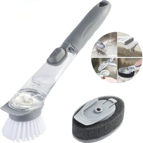 5pcs/set Cleaning Brush Scrubber Non-stick Oil with Refill Liquid Soap Replaceable Sponge Washing Pot Kitchen Brush Cleaner Tool