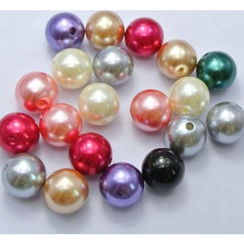 50 Pcs Mixed Color Plastic Faux Pearl Round Beads 14mm Imitation Pearl
