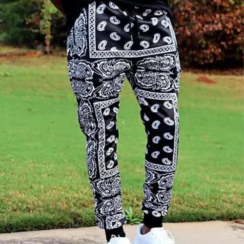 Men Pants Popular Cashew Flower Print Breathable Comfortable Thin Summer Full Length Mid Rise Trousers for Riding