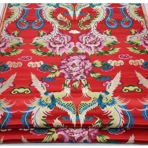 C619 Chinese Style Phoenix Peony Jacquard Silk Brocade Fabric Chinese Wedding Dress Fabric Buddhism Clothes Chinese Home Textile