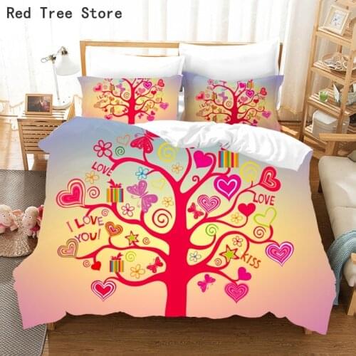 Tree of Love Printed Duvet Cover Set Kids Girl Adult Bedding Sets with 1/2pc Pillowcase Single Double Size Quilt Covers Textiles