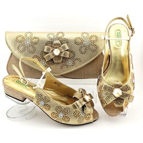 Doershow Italian matching gold shoe and bag set african wedding shoe and bag sets!!HFG1-3
