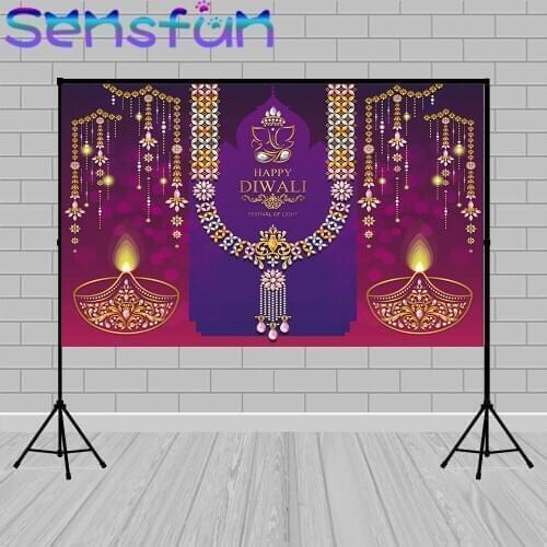 Photo Background Happy Diwali Festival of Lights Gold Sparkly Red Backdrop Candle Fireworks Photographie Backdrop