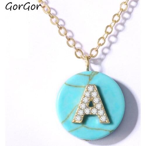 GorGor Necklace Women Copper Material Pattern Cubic Zirconia Round Shape Letter Pendant Individuality Elegant Jewelry OG1830LH