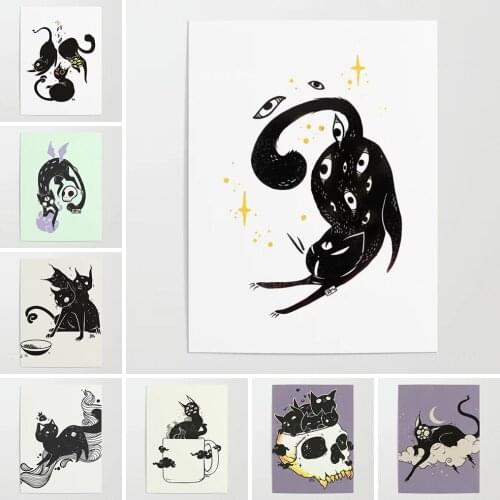 HD Printed Animal Posters Wall Artwork Black Cat Eye Kittens Skull Canvas Painting Modern Home Decor Bedroom Modular Pictures