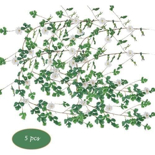 5 pcs Artificial 1.7m Vine Hanging Plants Garland with Silk Chrysanthemum Leaf Daisy Flowers for Wedding Backdrop Decor