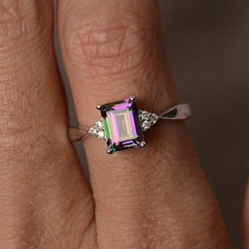 Classic Sliver Color Zircon Rings for Women Stone Square Zircon Wedding Party Jewelry Hand Accessories
