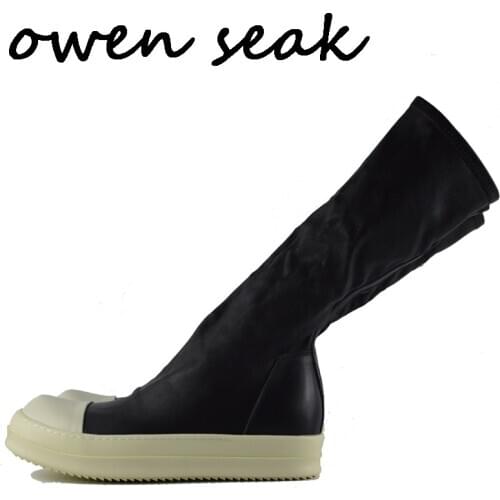 Owen Seak Men Shoes Knee High Boots Sheepskin Leather Luxury Trainers Winter Boots Casual Flats Man Shoes Black Big Size Sneaker