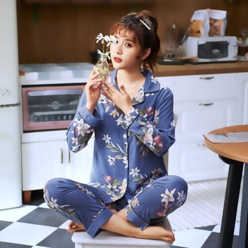 New 100% Cotton Pyjamas Women Long-sleeve Sleepwear Ladies Pajamas Suit Flower Style Sexy Pajamas Winter Womens Home Clothes