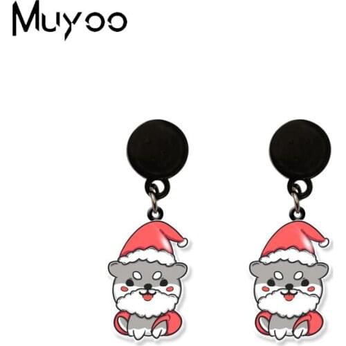 New Arrival Cute Kitty and Puppy Christmas Cosplay Epoxy Acrylic Resin Drop Stud Earrings Handmade Christmas Gifts for Kids
