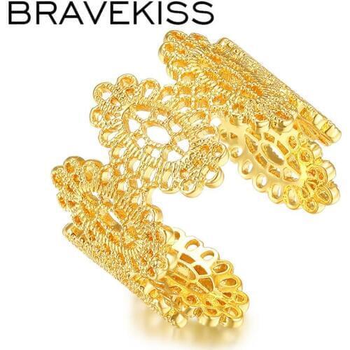BRAVEKISS Gold Color Flower Open Ring for Women Fashion Party Jewelry Cocktail Ring Female Trendy Bague Femme Hot Gifts BUR0384A
