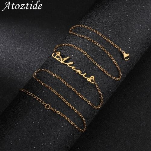 Atoztide Custom Name Necklace Speical Font Stainless Steel Nameplate Pendants 3 Colors Necklaces Letter for Women Jewelry