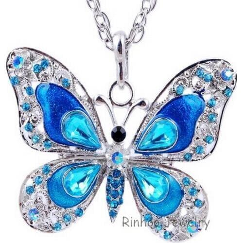 Butterfly Necklace Butterfly jewelry Autumn accessories popular hip enamel crystal butterfly pendant long necklace chain women