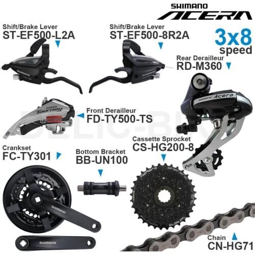 SHIMANO ALTUS Acera 3x8 Speed Groupset include EF500 Shifter TY500 Front/ M360 Rear Derailleur Crankset Cassette Sprocket Chain