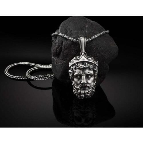 Greek mythology head pendant Nordic style Viking hip hop necklace mens ins style pendant punk mens necklace