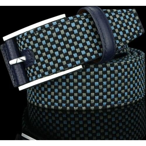 Casual pin buckle men Canvas belt young men cowboy classic Blue Knitted pattern Waistband fashion corset belt Ceinture Homme
