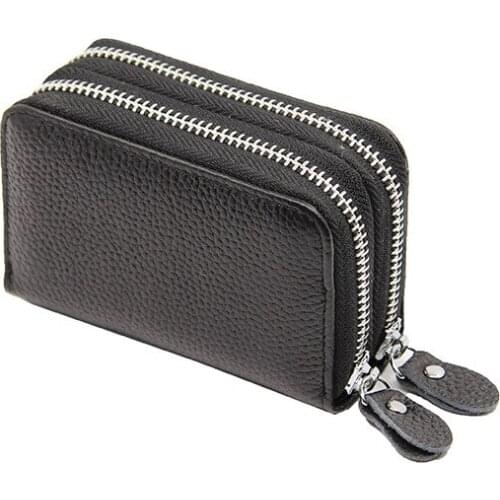 Rfid Genuine Leather Card Holder For Women Fashion Doble Zipper Single Organ Cardholder With Coin Pocket Female Small Purse