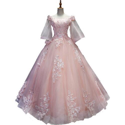 Pink/light orange/light blue rococo court medieval dress renaissance Gown queen Victoria/Marie/ Belle Ball/drama gown