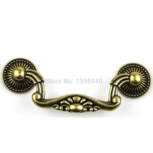 New 2pcs 96mm Antique Cabinet Kitchen Handle Knob Euro-Style Bronze Vintage Wardrobe Knobs Kitchen Drawer Handles Bars Pulls