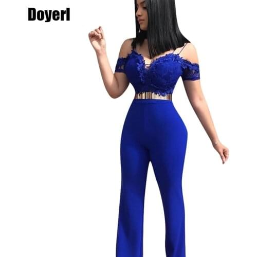 Sexy Lace Jumpsuit for Women Short Sleeve Summer Overalls Pants Club Party Rompers Women Off Shoulder Bodycon Jumpsuit Female