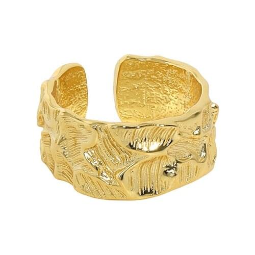 SHANICE 100% S925 Sterling Silver Korea Irregular Concave Convex Ring Open Gold Tinfoil Geometric Fashion Textured Party Кольцо