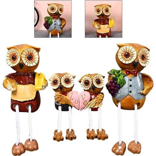 Owl Family Statue Ornament Adorable Feet Swing Handpainted Owl Sculpture for Room Bedroom Office Desktop Decoration