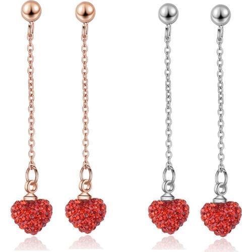 TJP Fashion 925 Sterling Silver Earrings For Women Jewelry Trendy Crystal Red Heart Gold Girl Stud Earrings Lady Christmas Gift