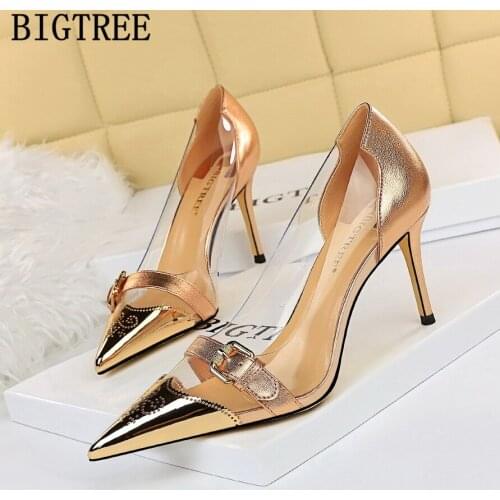 Office Shoes Women Stiletto Heels Luxury 2021 Bigtree Shoes Woman Pumps Extreme High Heels Sexy Clear Heels Wedding Shoes Bride