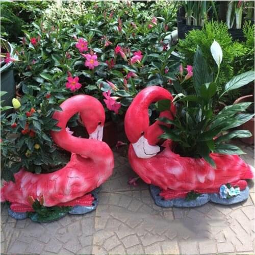 Outdoor Gardening Resin Flamingo Flowerpot Decoration Villa Courtyard Landscape Statue Ornaments Garden Park Figurines Craft Art