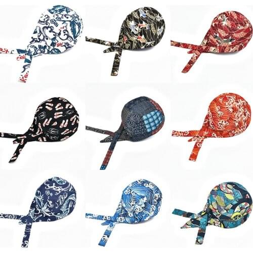 Japanese Chef Hat 2021 New Pirate Turban Hat with Unisex Cotton and Linen Breathable Kitchen Multicolor Hat