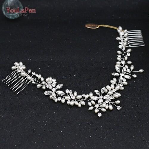 YouLaPan HP128 Wedding Hairpiece Comb Bridal Comb Pearl Double Comb Hair Clip Bride Hair Pin Rhinestone Bridal Headpiece