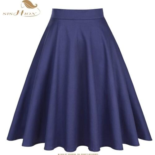 SISHION Navy Blue Skirt 2021 Women Elegant Sexy Short Summer Skirt High Waist Cotton Ladies Girls Swing A Line Vintage Skirts