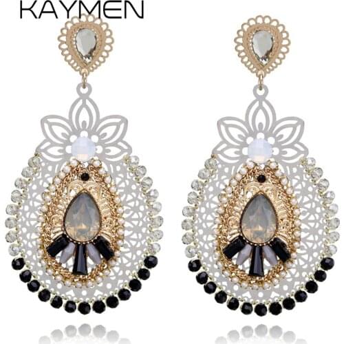 KAYMEN New Arrival Water-drop Shape Crystals Earrings For Women Golden Plated Handmade Dangle Drop Earrings Party EA-03259