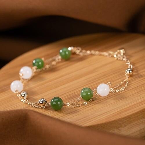 Natural hetian white jade bracelet handmade with 14k gold bracelets for women bangles 925 bracelets for women