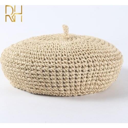 New Women Straw Hat Fashion Berets Adjustable Straw Beret Female Hollow Breathable Solid Color Spring Summer Painter Hats RH