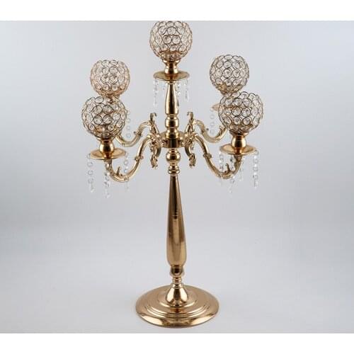 Gold Crystal Candle Holders, 5-Candle Candelabras, Centerpieces for Living Room, Dinning Room Table Decoration,Wedding Gifts