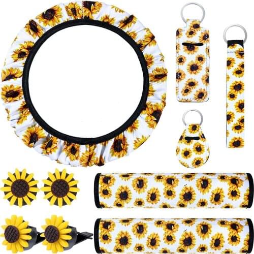 10pcs Sunflower Car Accessories Including Sunflower Steering Wheel Cover Steering Wheel Covers Sunflower Car Accessories