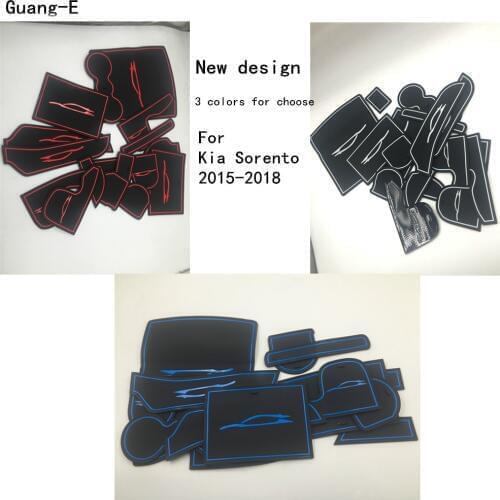 For Kia Sorento 2015 2016 2017 Car Groove Gate Slot Armrest Storage Rubber Non-Slip Mats Mat Door Pad/Cup Stick Lamp 16pcs