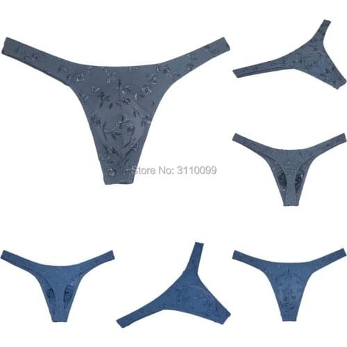 2-PCS Mens Embroider G-string Bulge Pouch Unusual Thong Underwear Stretch T-back Hipster Tanga