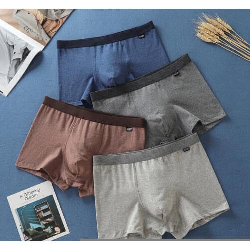 BIERDAN Shorts Men 4Pcs\lot Underwear Soft Boxers Cotton Boxer Men Solid Shorts Plus Size Middle Waist Boxers Men Underwear