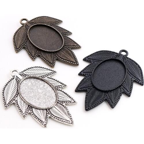 5pcs 18x25mm Inner Size Antique Silver Plated Black Bronze Leaf Style Cameo Cabochon Base Setting Pendant necklace findings
