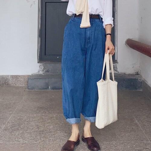 Denim banana pants! Three-dimensional retro silhouette high waist loose jeans womens cropped casual pants