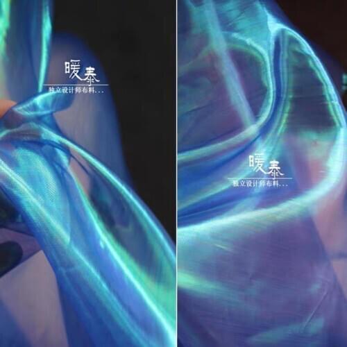 Organza Tulle Fabric Fluorescent Blue Gradient Color DIY Patchwork Scarf Veil Background Decor Skirt Dress Designer Fabric