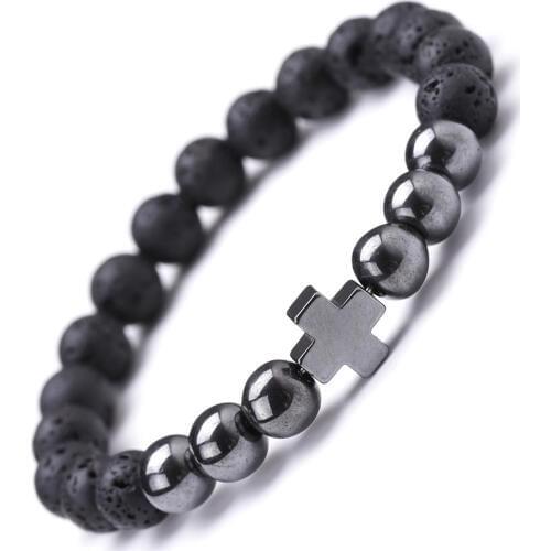 Hematite Cross Buddha Head Volcanic Stone Beads Aromatherapy Essential Oil Diffuser Bracelet Energy Reki Yoga Strand Jewelry