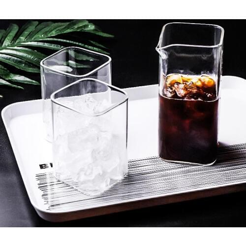 INS Simplicity Square Coffee Sharing Cup Set Cafe Household Transparent Glass Espresso Cappuccino Latte Ice American Coffee Mugs