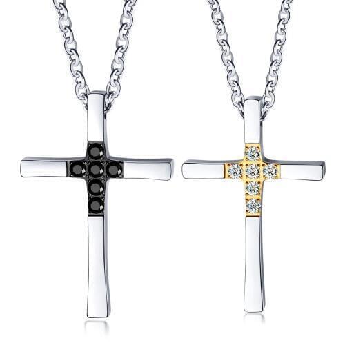 Classic Stainless Steel Cross Zircon Pendant Necklace For Man Woman Trendy Couple Jewelry