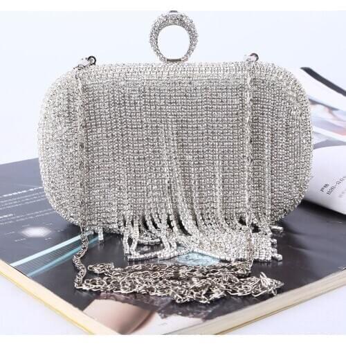 European and American diamond tassel pure handmade rhinestone ring evening dress messenger clutch bag dinner bag