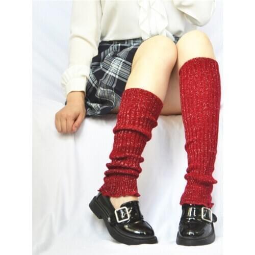 Cool Goth Lurex Women Hipster Leg Warmer Lady jk Knee-length Bright Silver Silk Sock 2021 Autumn Spring Black Red Coffee Purple