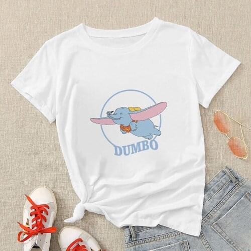 Enjoy Flying Dumbo Print Woman T-shirt Summer Casual Disney Clothing Brave Little Elephant Womens Tee shirt Cartoon Aesthetic